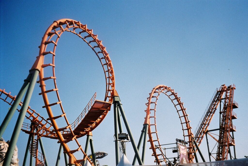 a roller coaster at an amusement park